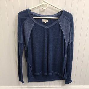 LUCKY BRAND Blue Long Sleeve V-Neck Waffle Shirt